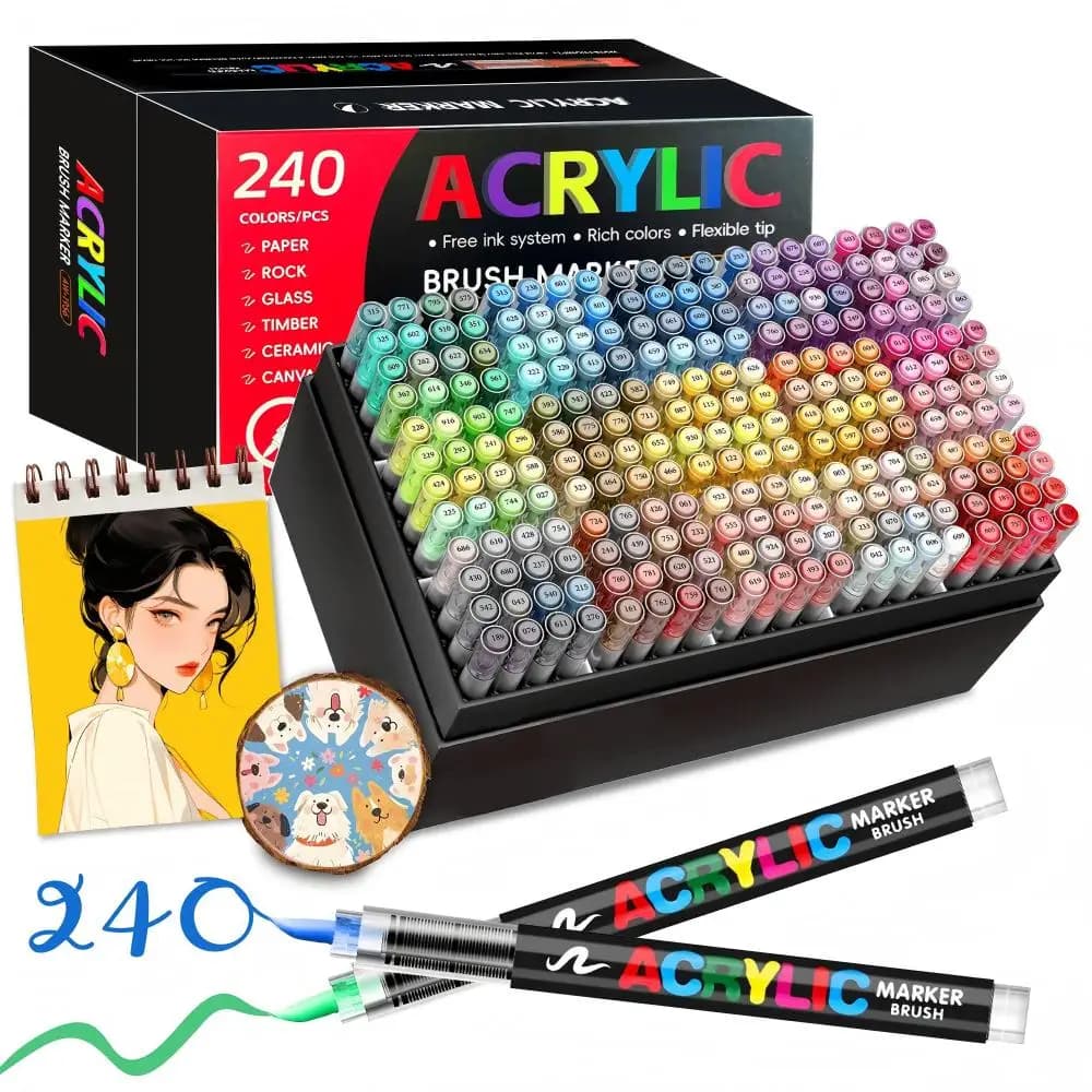 Pennarelli acrilici con punta a pennello, 12-366 colori, per pittura su legno, pietra, tela, regalo, fai da te, artigianato