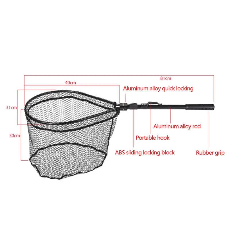 1Pc Hot Quick Fishing Net Mesh Brail Maniglia pieghevole Atterraggio Telescopico Nero Trota Cattura Estensione Rete pieghevole
