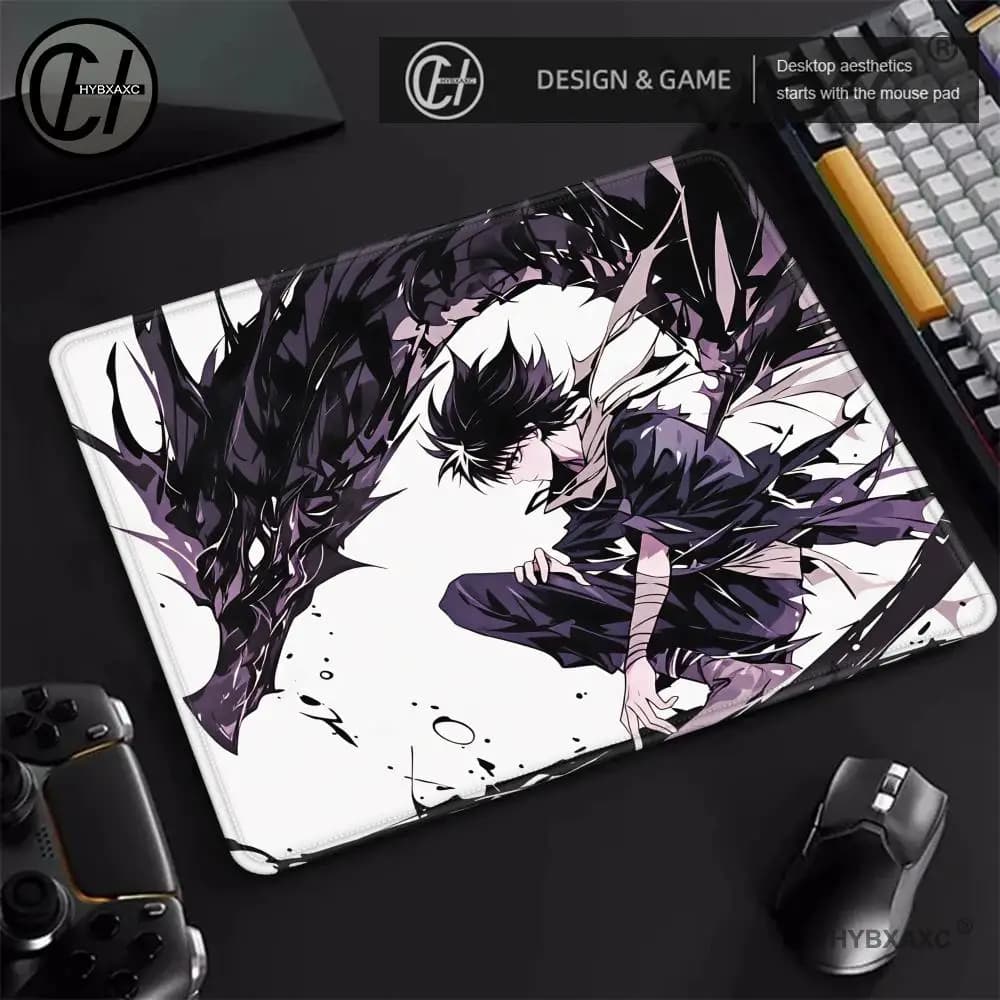 HYBXAXC Yu-Yu H-akusho Hiei Anime Mouse Pad, Black White Ink Wash Gaming Desk Mat, Non-slip Extended Keyboard Pad