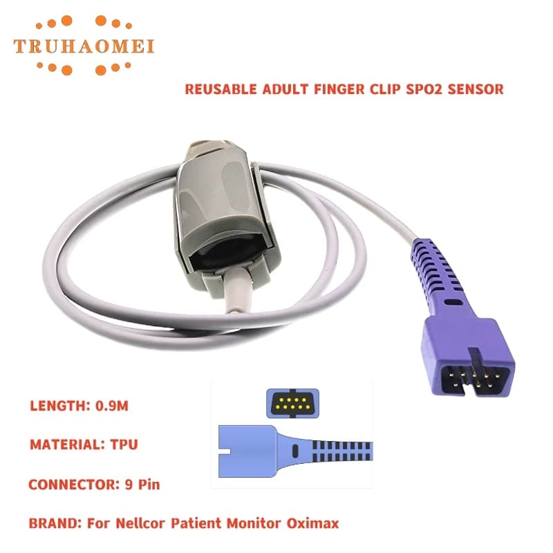 DS-100A For SPO2 Sensor Reusable Nellcor 9 Pin Oxi Tech Pulsossimeter Monitor Oxi-Max for Adults Neonatal Pediatric SpO2 Sonda