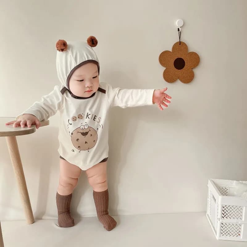 Tutina a Maniche Lunghe con Collo Rotondo e Calzini, Stile Coreano per Neonati e Bambini, Set di Pagliaccetti con Cartoni Animati per Primavera e Autunno