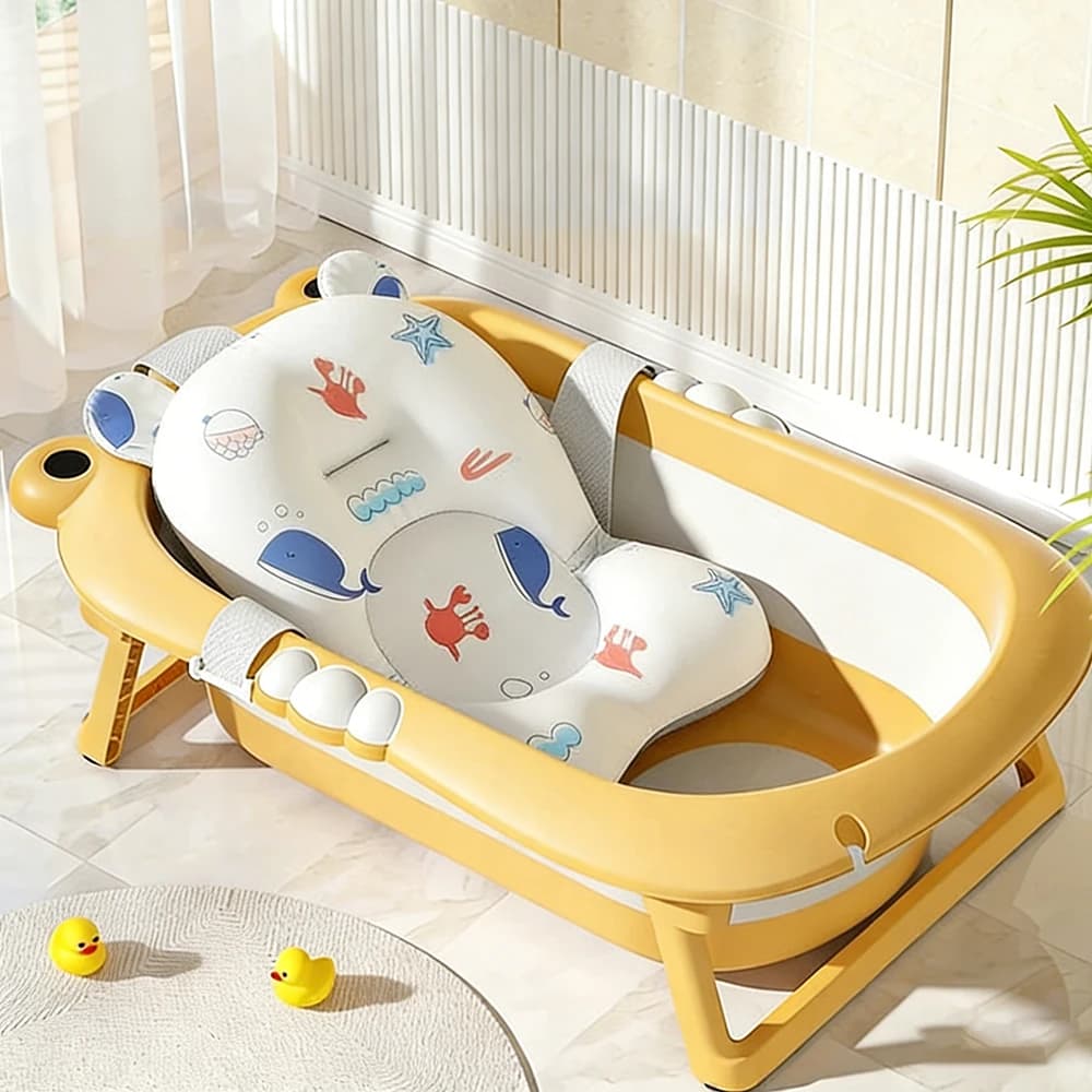 Supporto per seduta da bagno per neonati, tappetino antiscivolo morbido per il corpo, cuscino per vasca da bagno per neonati con stampa carina
