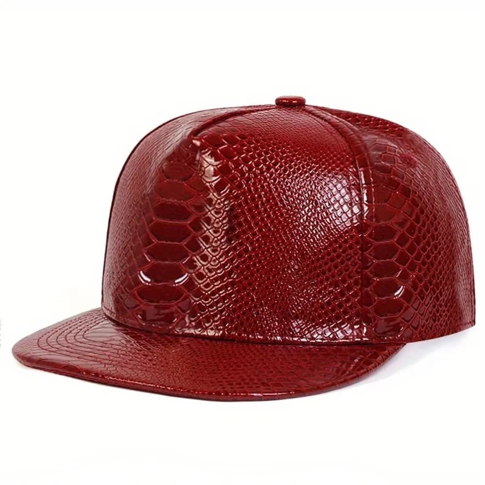 Cappello da Baseball Regolabile alla Moda con Visiera Piatta in Pelle PU, Cappello Hip-hop, Cappello Parasole, Cappello Snapback da Uomo