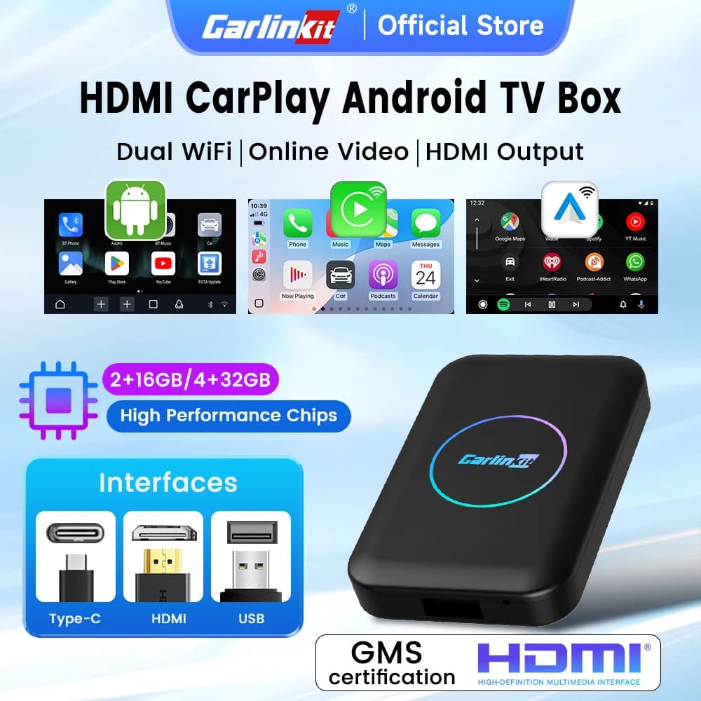 2026 CarlinKit HDMI Android Ai Box Wireless Carplay Android Auto for Youtube Netflix IPTV 5 IN 1 WIFI 5GHZ USB to Plug And Play