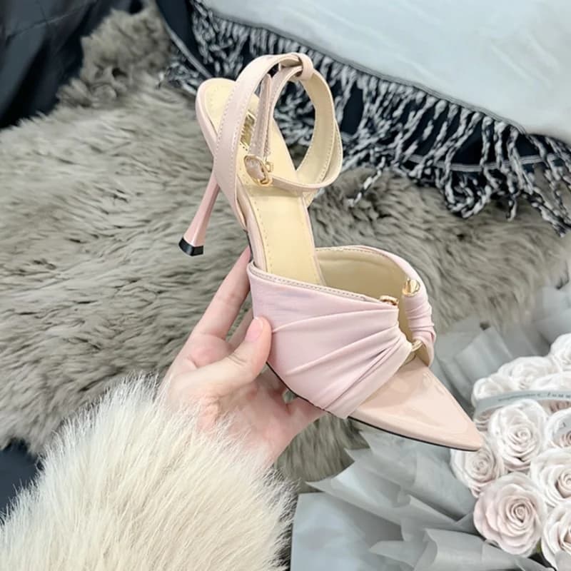 Sandali Rosa con Tacco a Spillo e Punta a Punta, Sexy ed Eleganti, con Cinturino e Anello Metallico, Tacchi Alti Raffinati