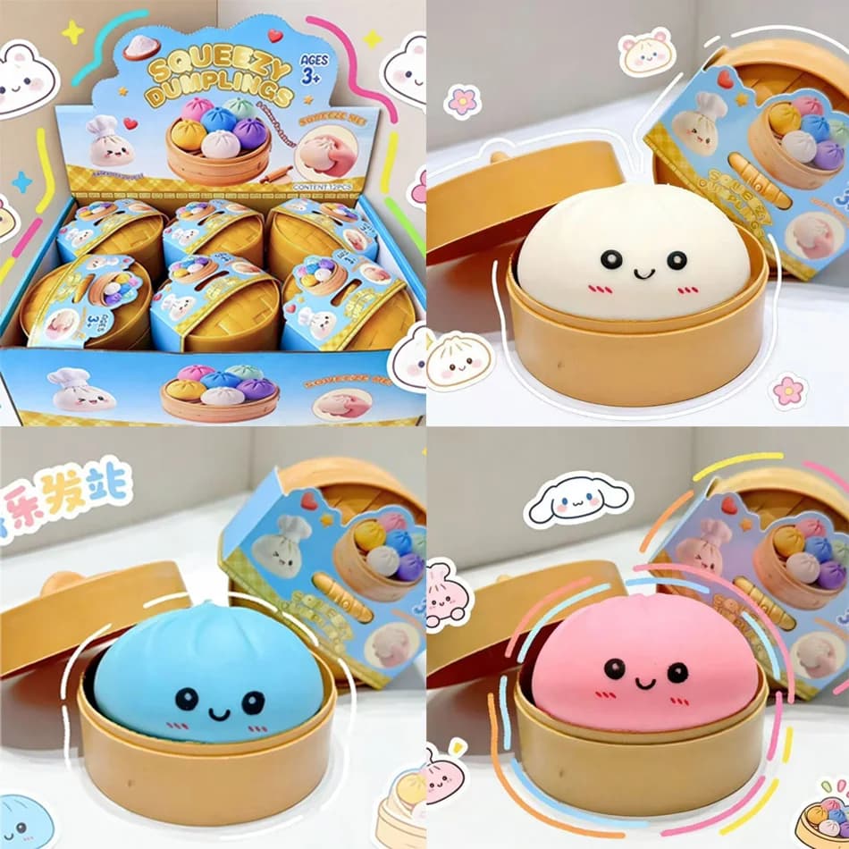 1-12 Pezzi Palline Antistress a Forma di Raviolo, Giocattolo Sensoriale Fidget, Simulazione Cibo con Mini Vaporiera, Palline Spremibili a Forma di Pasta, Giocattolo Antistress per le Mani