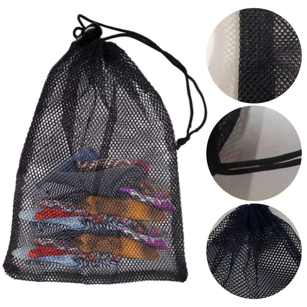 Multipurpose Portable Storage Bag with Drawstring Black Breathable Linen Bag Nylon Mesh Case