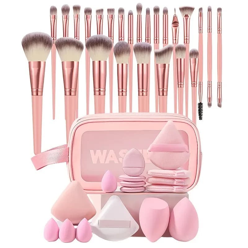 Kit di Bellezza da 40 Pezzi con Pennelli, Borsa per il Trucco, Spugnetta per la Polvere, Set da Viaggio per Donne e Ragazze, Organizzatore per Cosmetici