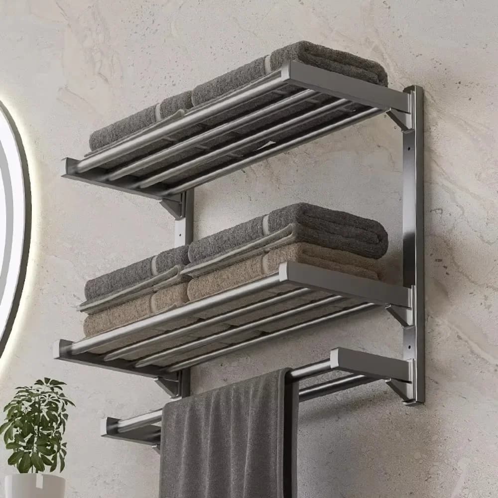 Non Perforated Storage Rack Wall Mounted Towel Rack Buckle Stainless Steel Towel Bath Multifunctional Storage Bathroom
