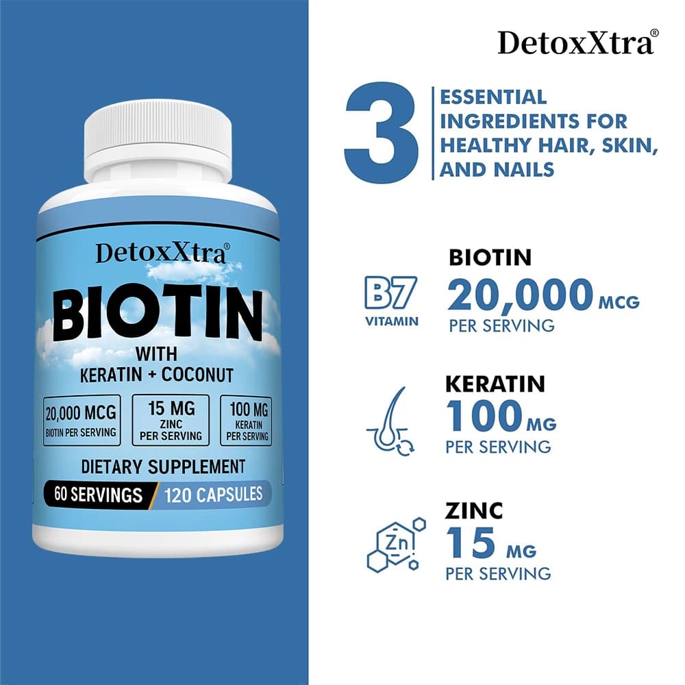 Biotina ad Alta Potenza 20000 Mcg con Olio Vitaminico, Cheratina - Integratori di Biotina per la Crescita dei Capelli, Cura di Capelli, Pelle e Unghie