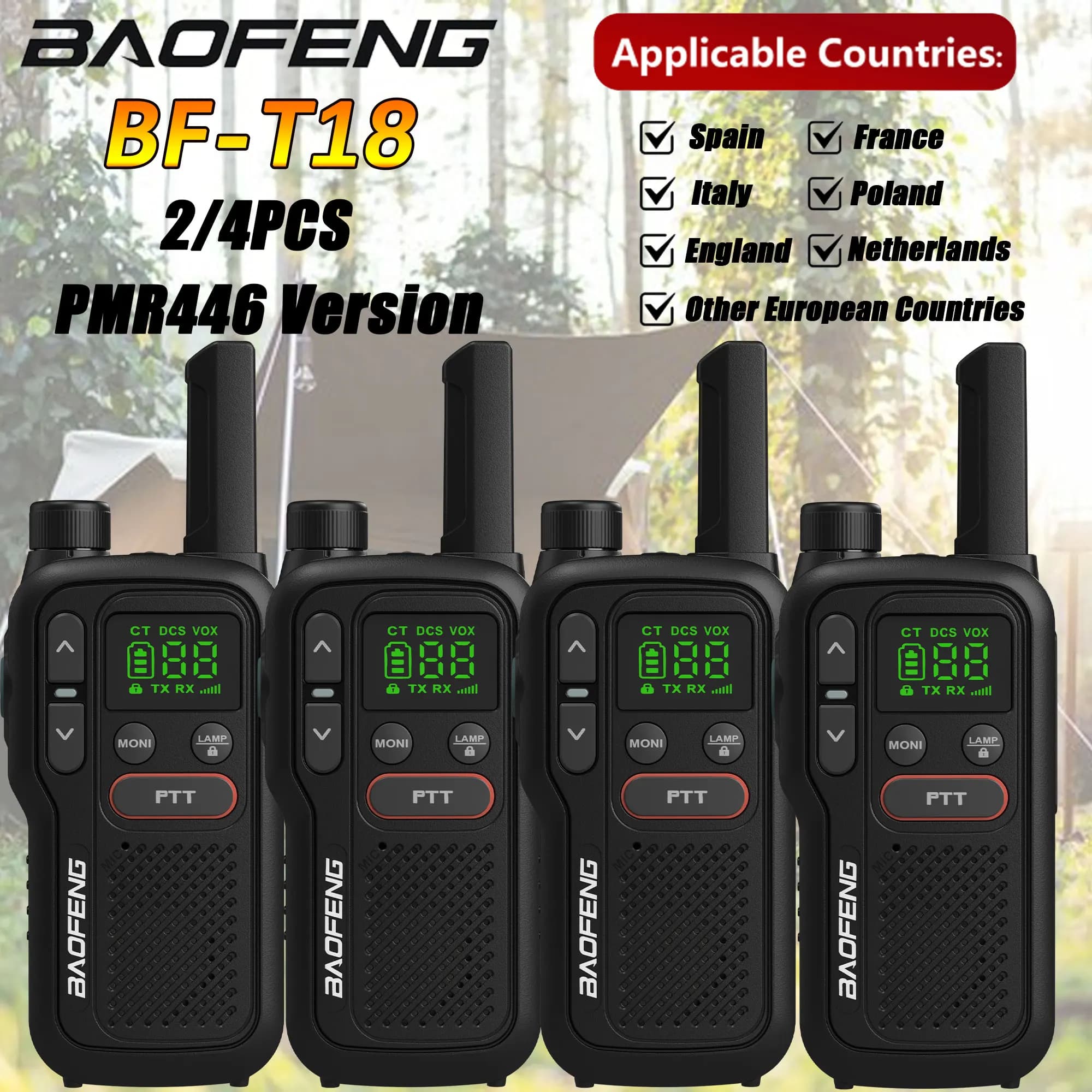Baofeng BF-T18 PMR446 Mini Walkie Talkie 446mhz Two-way portable radio Torch 16 channels Double PTT T18 for hunting Hiking