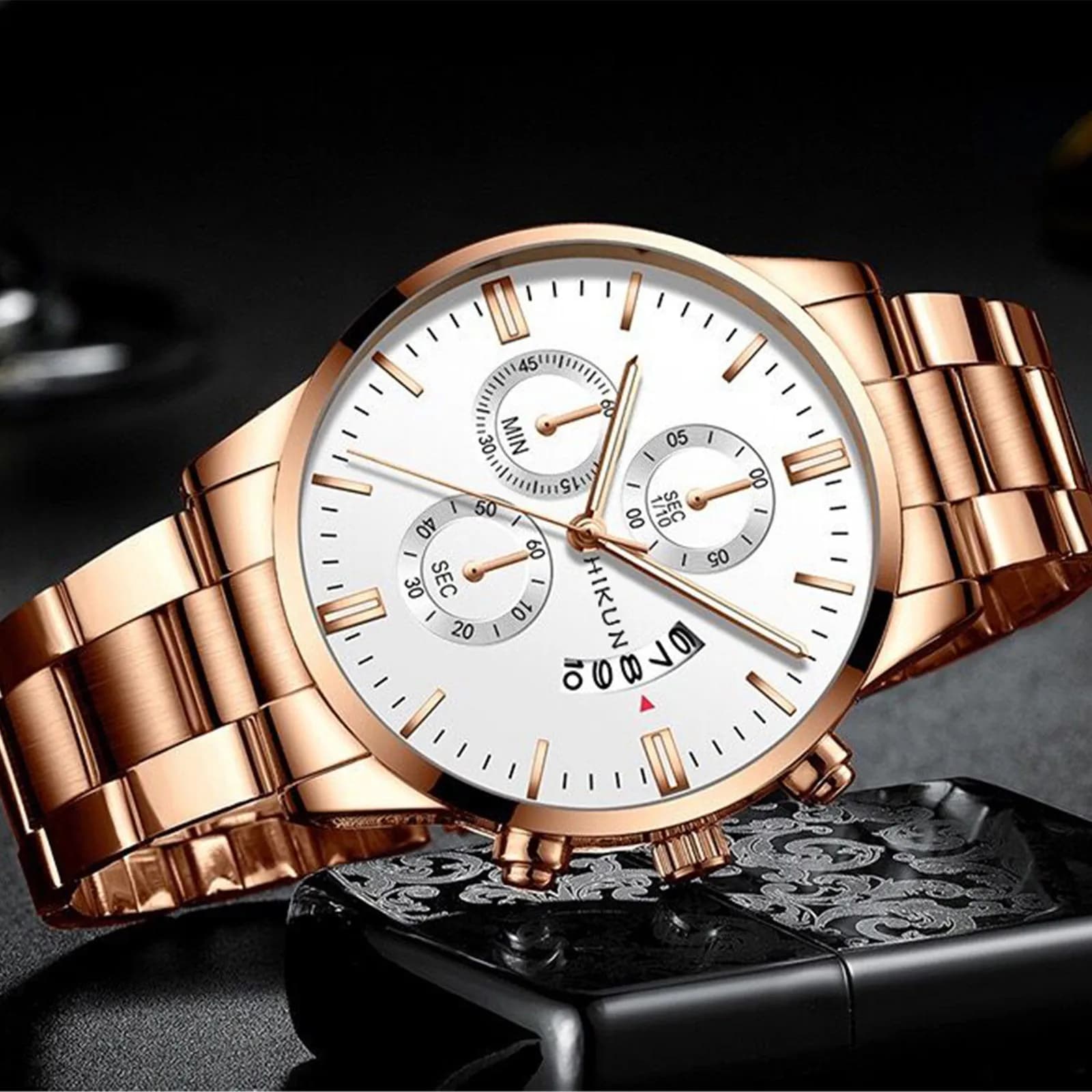 Orologi da uomo di moda Orologio da polso al quarzo in acciaio inossidabile nero di lusso Orologio da uomo d'affari per uomo Orologio da calendario Reloj Hombre