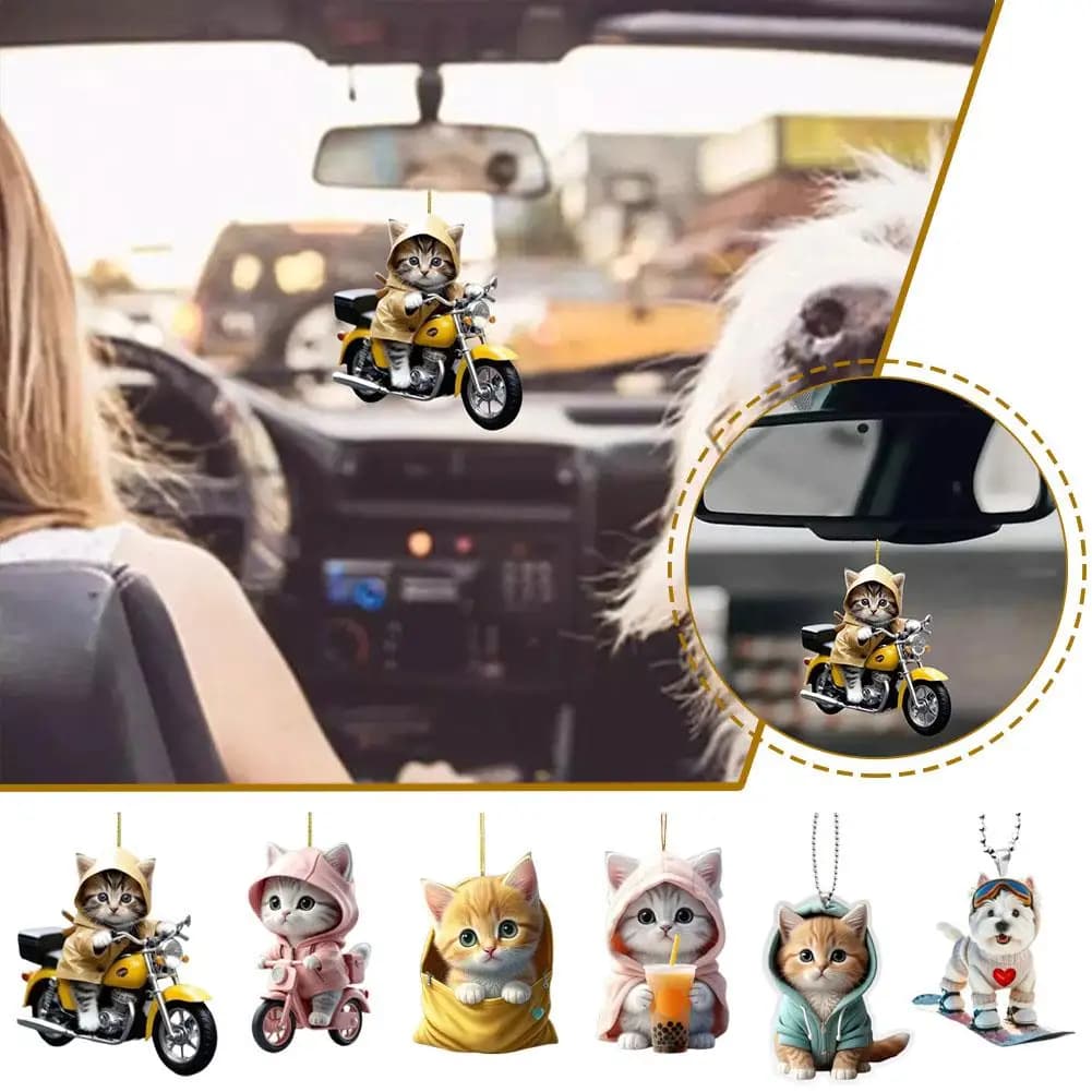 Cute Car Gatto E Cane Ornamenti 2D Acrilico Casa Albero Di Natale Ciondolo Zaino Portachiavi Auto Appeso Decorazione Regalo Per Fri A9H0