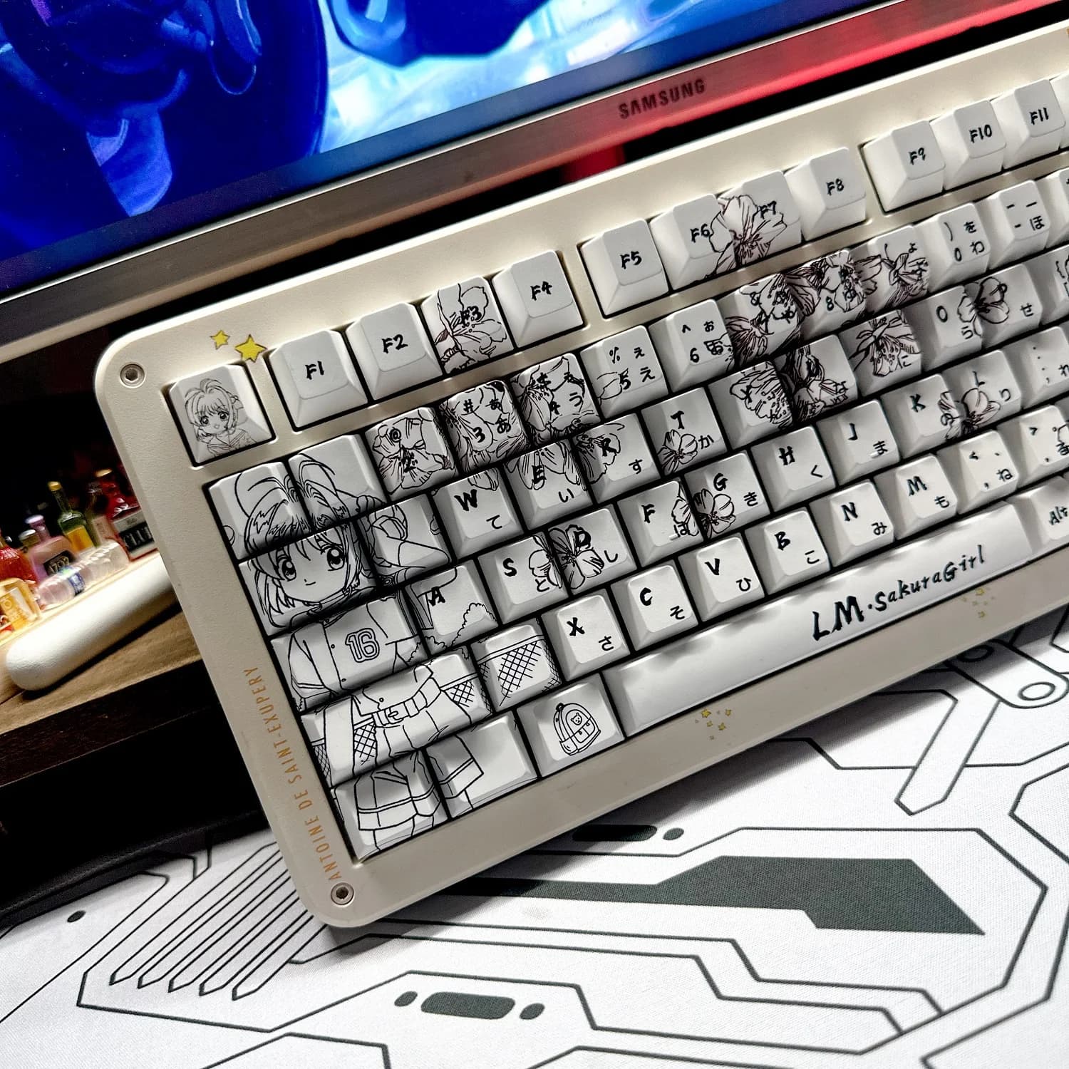 Copritasto bianco stile fumetto sublimazione PBT LM ragazza fabbrica originale tastiera meccanica Wooting Mega Lion altamente adattata