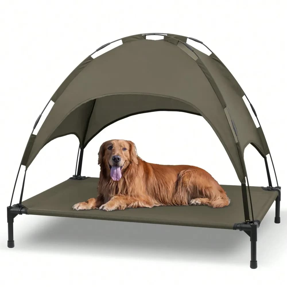Cuccia per cani con baldacchino, lettino da esterno per cani con tenda parasole rimovibile, lettino rialzato portatile rinfrescante per cani