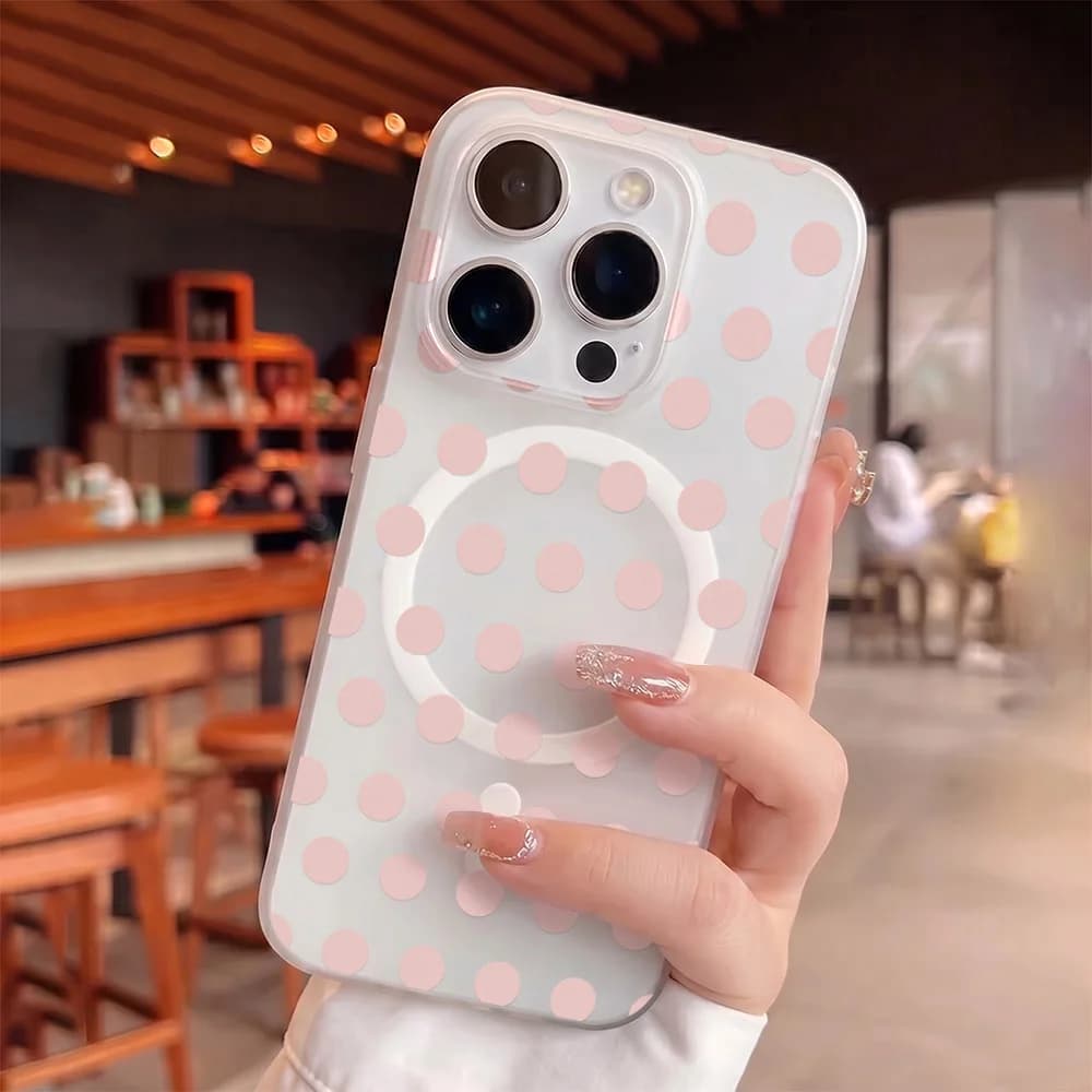 Custodia Magnetica Trasparente Morbida a Pois Semplici per iPhone 17 16 15 13 14 12 11 Pro Max, Cover Antiurto con Ricarica Wireless