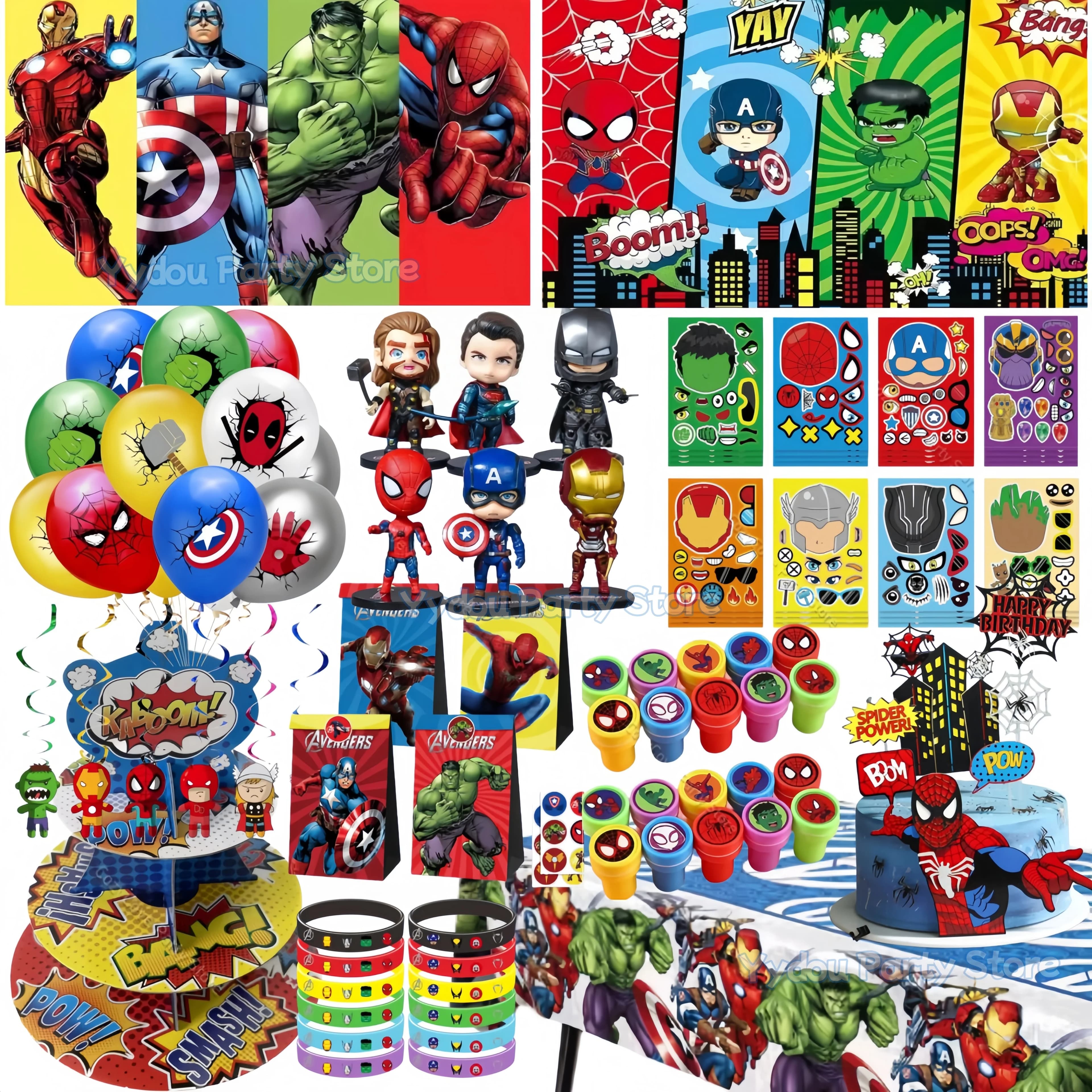 Avengers Bomber: Slapped bracelets, stickers, masks, key rings and balloons for children, baby shower and decorations for theme parties Spiderman