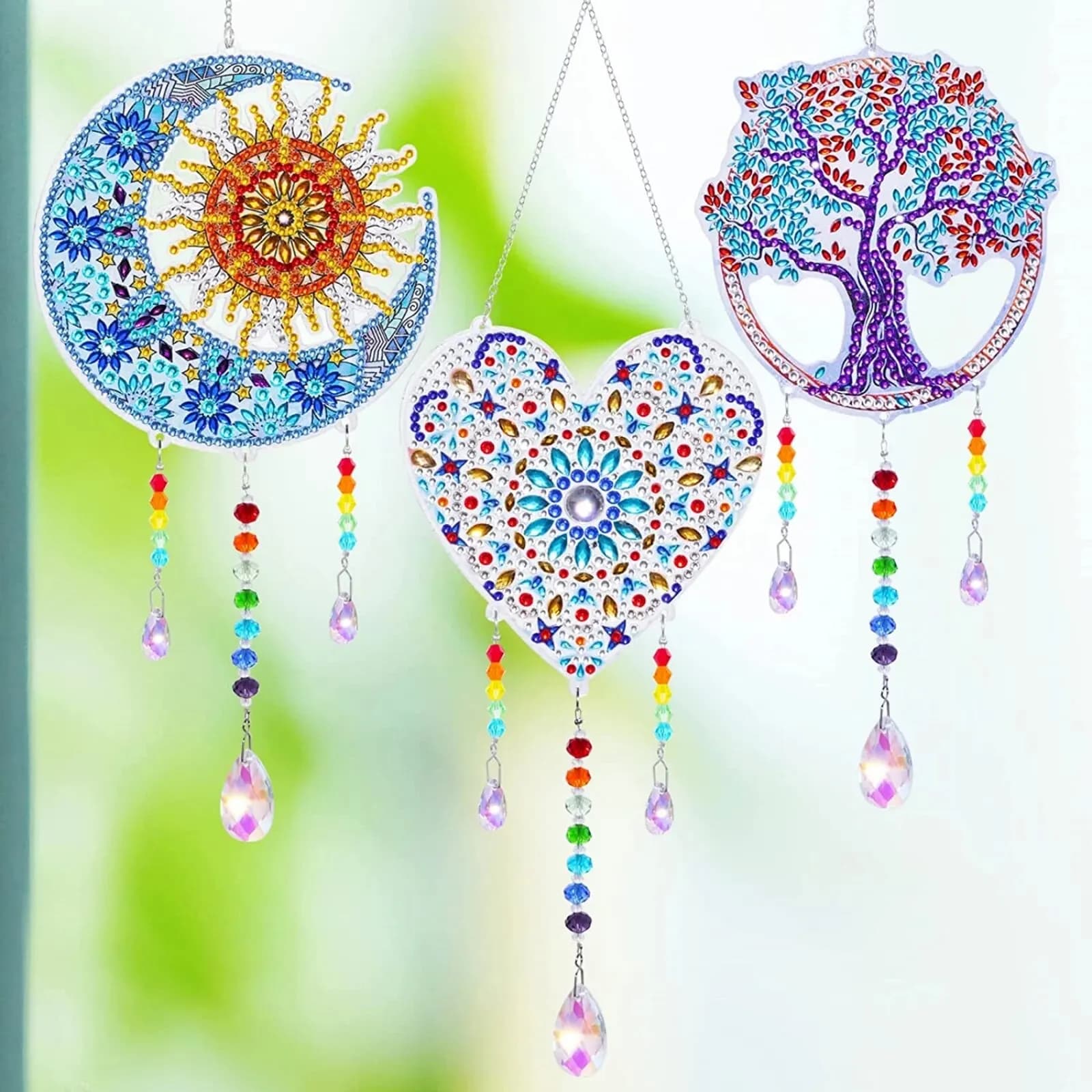 1 acrilico Double-sided Super Flash Crystal Diamond Painting cattura scenario Sun Moon Heart Tree Pattern campanelli eolici fai da te