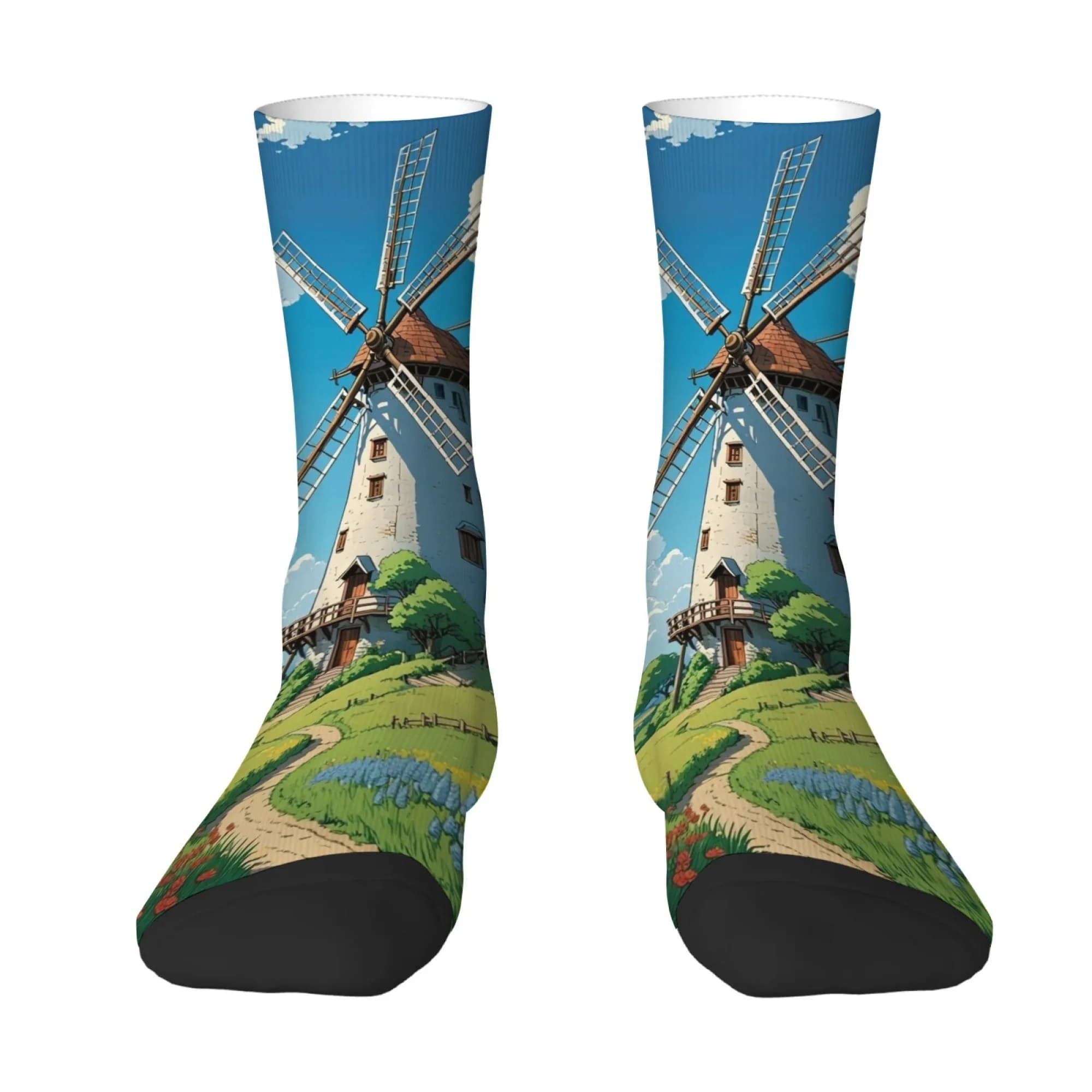 Calzini con Stampa di Mulino a Vento in Stile Fiabesco, Calzini Casual alla Moda per Uomo in Stile Harajuku, Calzini Divertenti e Originali Hip-Hop, Idea Regalo
