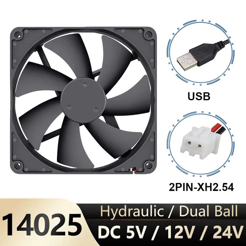 Gdstime 14cm 140mm 5V 12V 24V PC Case del computer Ventola Ventola di raffreddamento della CPU del computer portatile 2PIN USB 140x140x25mm Cuscinetto a sfera/manicotto