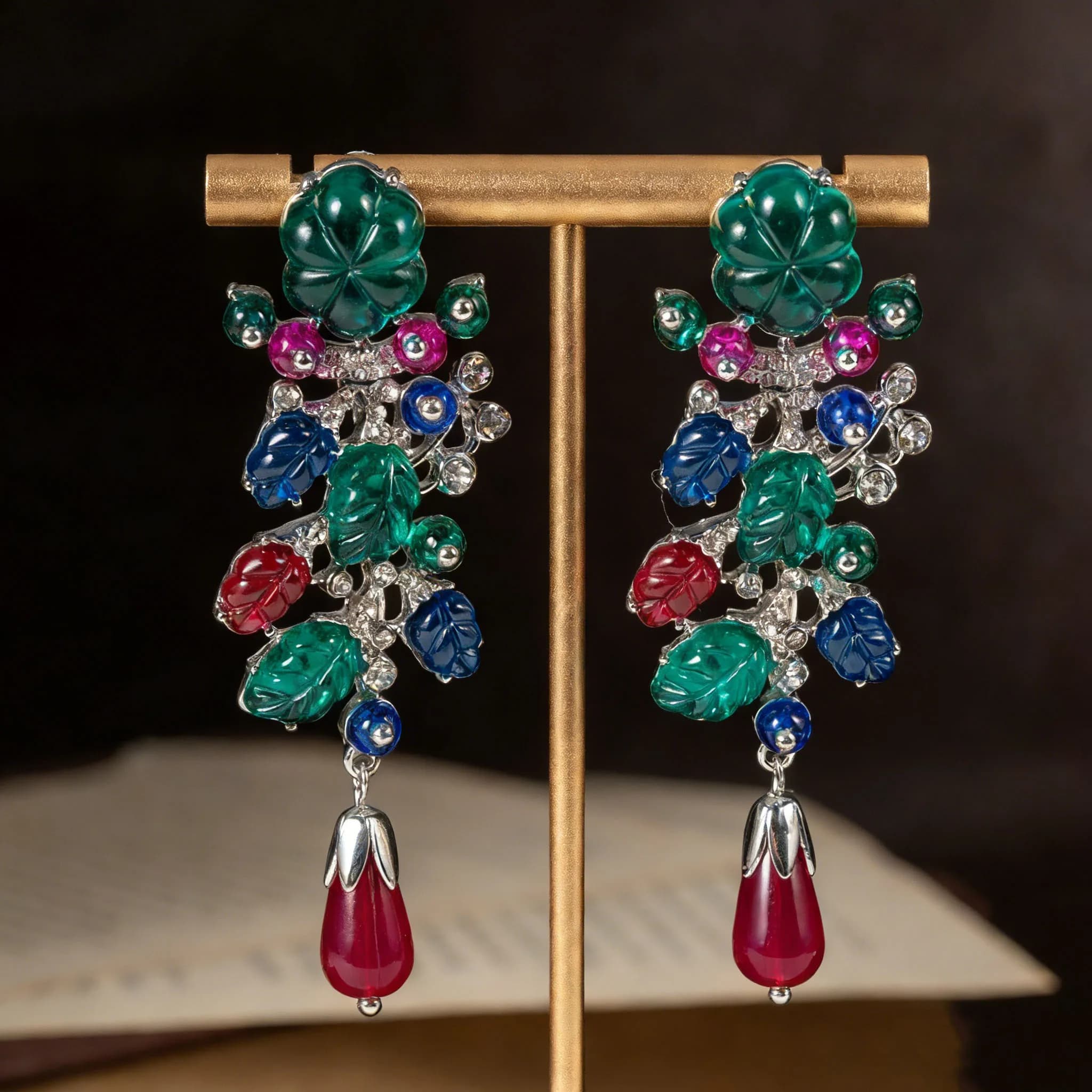 Orecchini Vintage a Foglia, Lussuosi Orecchini Pendenti Verde Smeraldo, Gioielli di Lusso con Diamanti ad Alto Contenuto di Carbonio, Regali di Compleanno per Donne