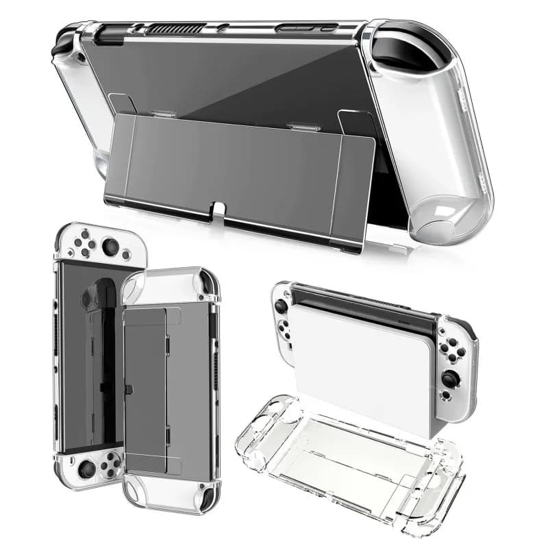 Custodia protettiva rigida protettiva antiurto trasparente per macchina da gioco con supporto per Nintendo Switch Oled