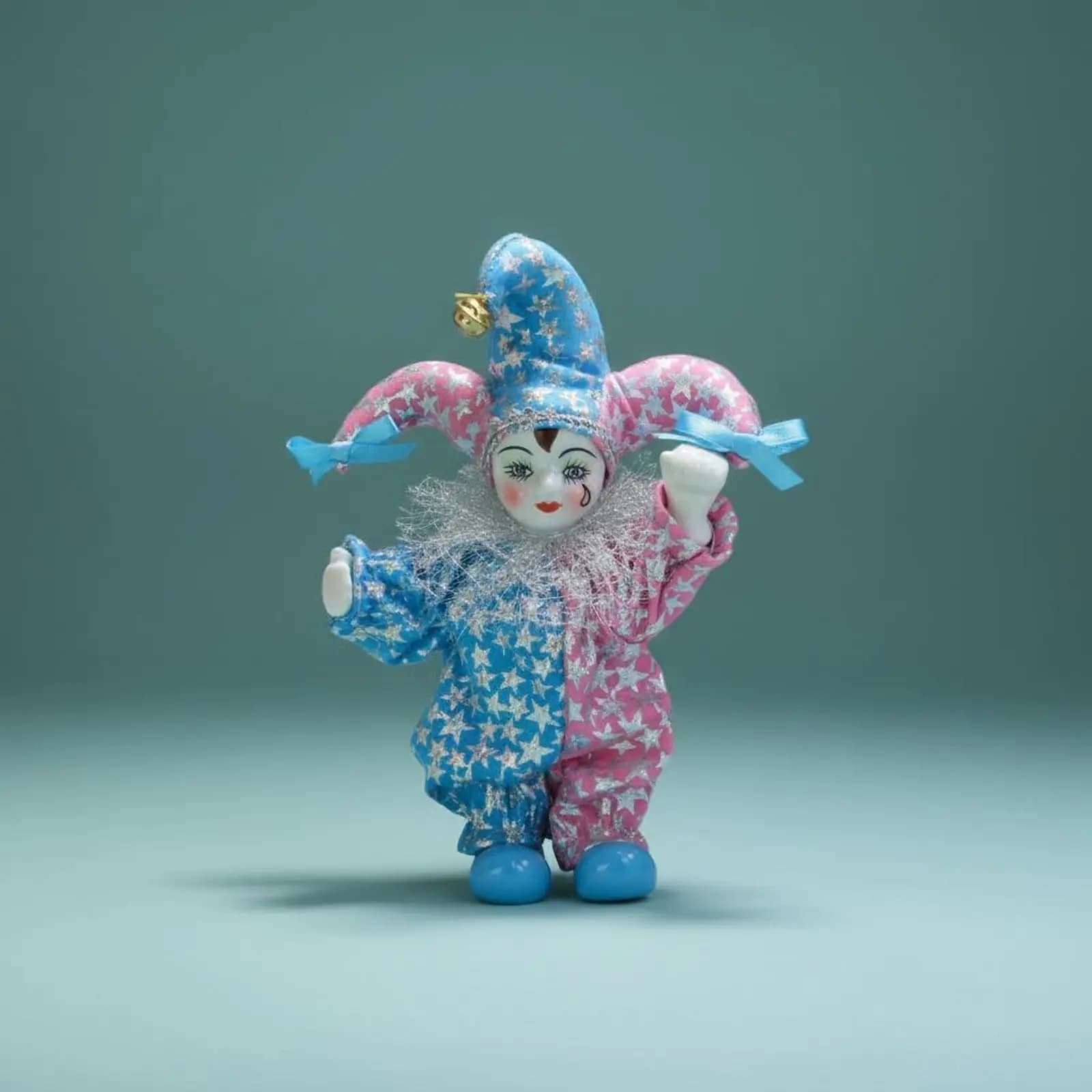 Bambola Celeste a Goccia Fatta a Mano, Bambola Clown Piangente, Statuetta in Porcellana, Design Vintage per Collezionisti