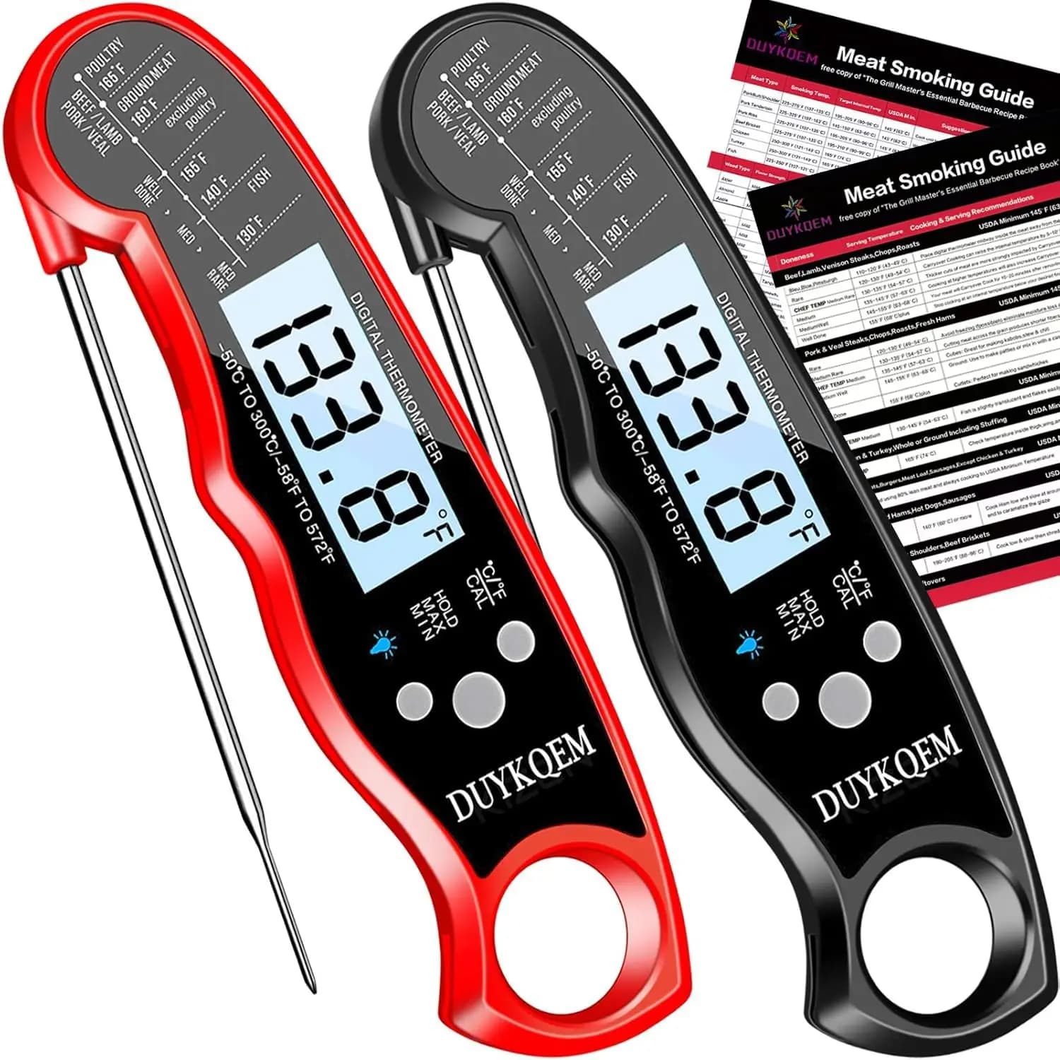 Digital thermometer for instant reading meat (package 2) Waterproof kitchen thermometer with backlight and calibration for barbecue grill