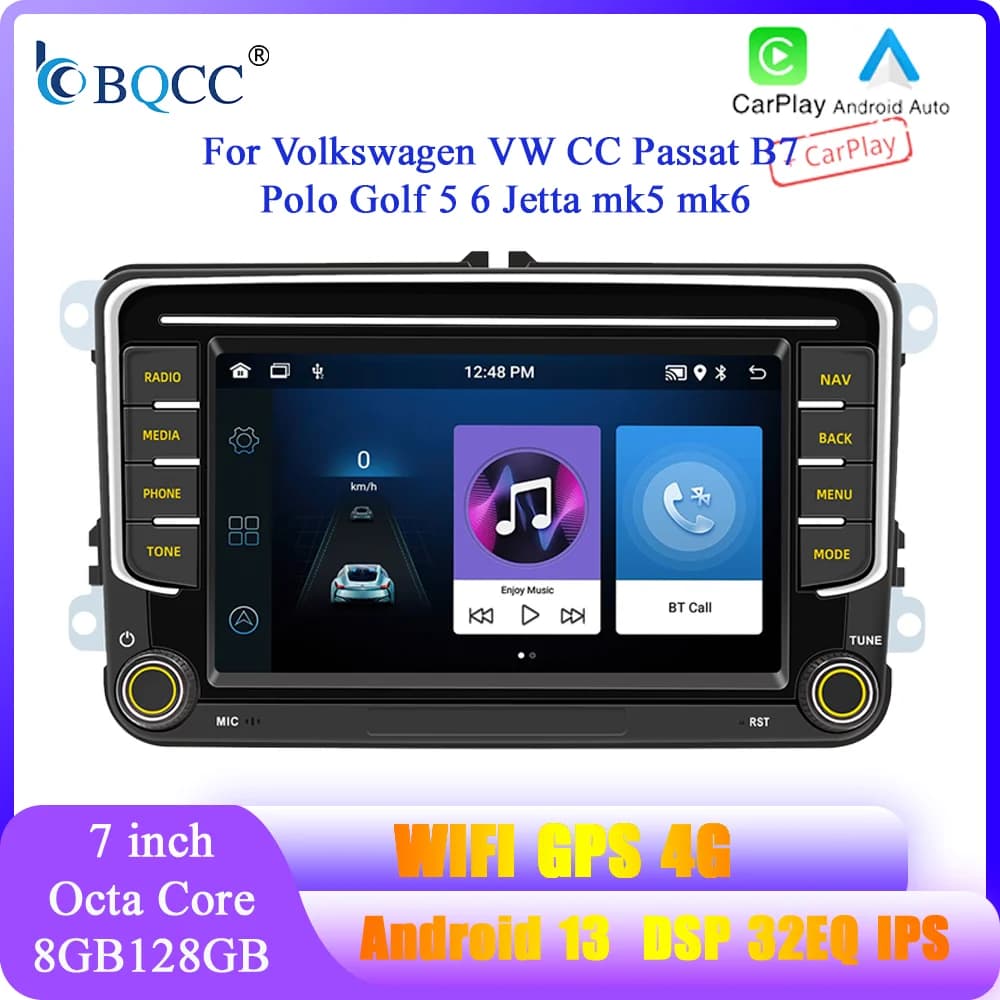 BQCC 7 "Android 13 Octa Core Auto Reader Mirrorlink Carplay WIFI GRS For Volkswagen VW CC Passat B7 Polo Golf 5 6 Jetta mk5 mk6