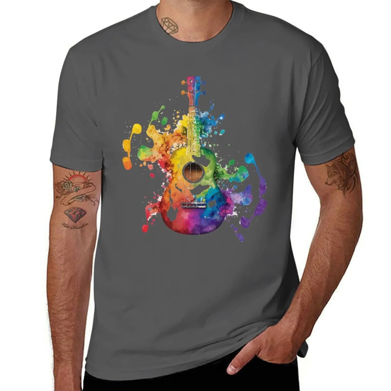 Joy of Music - T-shirt Rainbow Ukulele, t-shirt casual di lunga durata