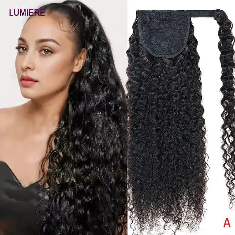 Afro frizz wave riccia d'acqua wrapping deep with coulisse horsetail extensions of human hair 100% real human hair Brazilian clip in fo