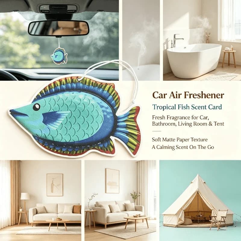 Car Air Freshener Blue Tropical Fish Hanging Scent Card for Car Rearview Mirror Decor Ornament Gift