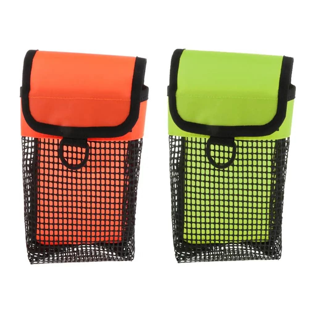 Borsa Compatta in Rete per Segnalatori di Sicurezza con Anello a D e Moschettone Girevole, Custodia Impermeabile in Nylon PVC per Attrezzatura da Apnea e Snorkeling
