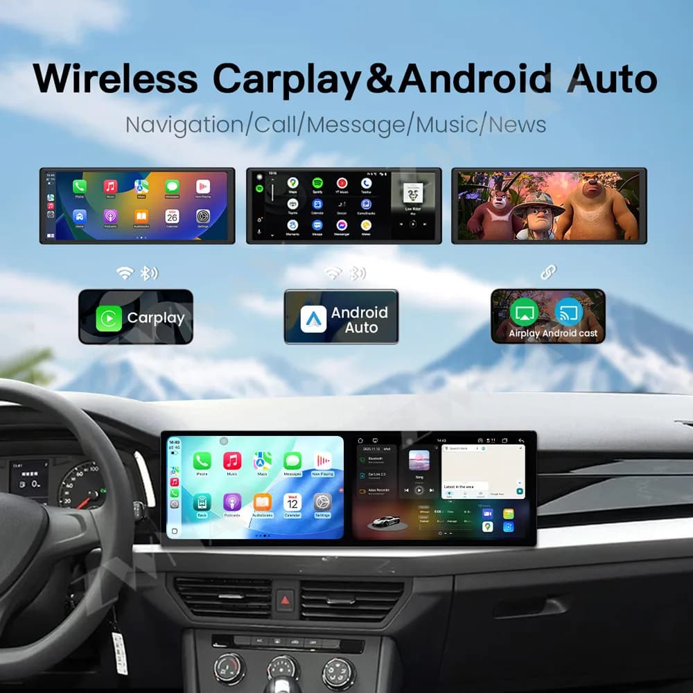 10.1+10.1 Inch Display Touch Screen For Volkswagen Bora 2019-2022 Android 15 Car GPS Navigation Carplay Car Multimedia Player