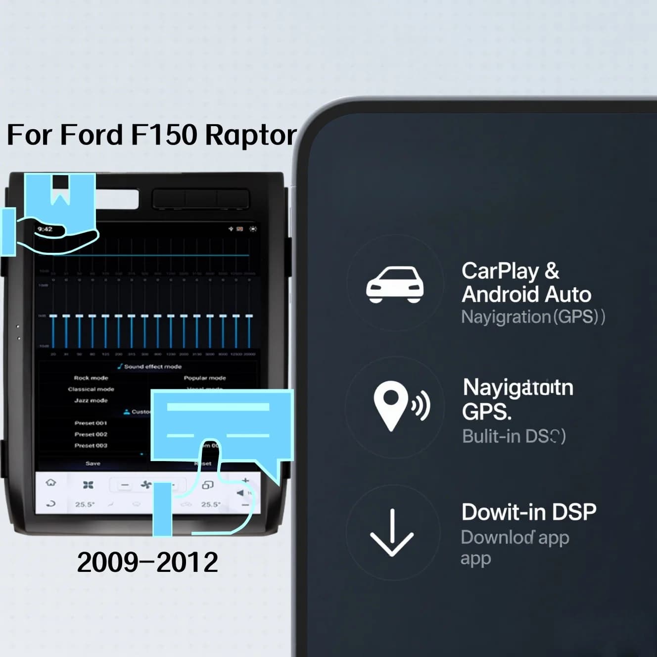 12.1" Android14 Auto Carplay For Ford Raptor F-150 F150 2009 2010 2011 2012 Car Multimedia Player GPS Navigation Radio HD Unit