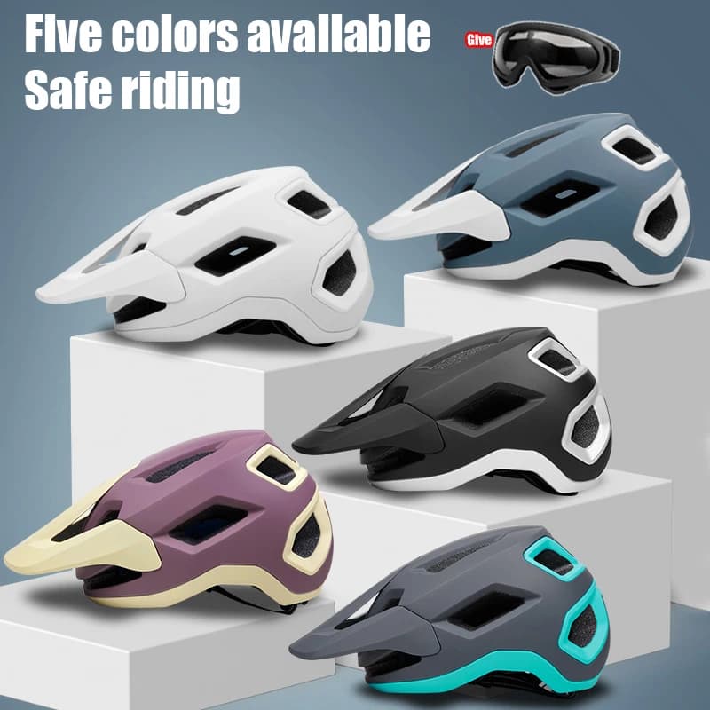 2 pezzi casco da equitazione per bici occhiali tuta veicolo elettrico casco da bicicletta da strada da montagna ciclismo PC casco di sicurezza leggero per respirare