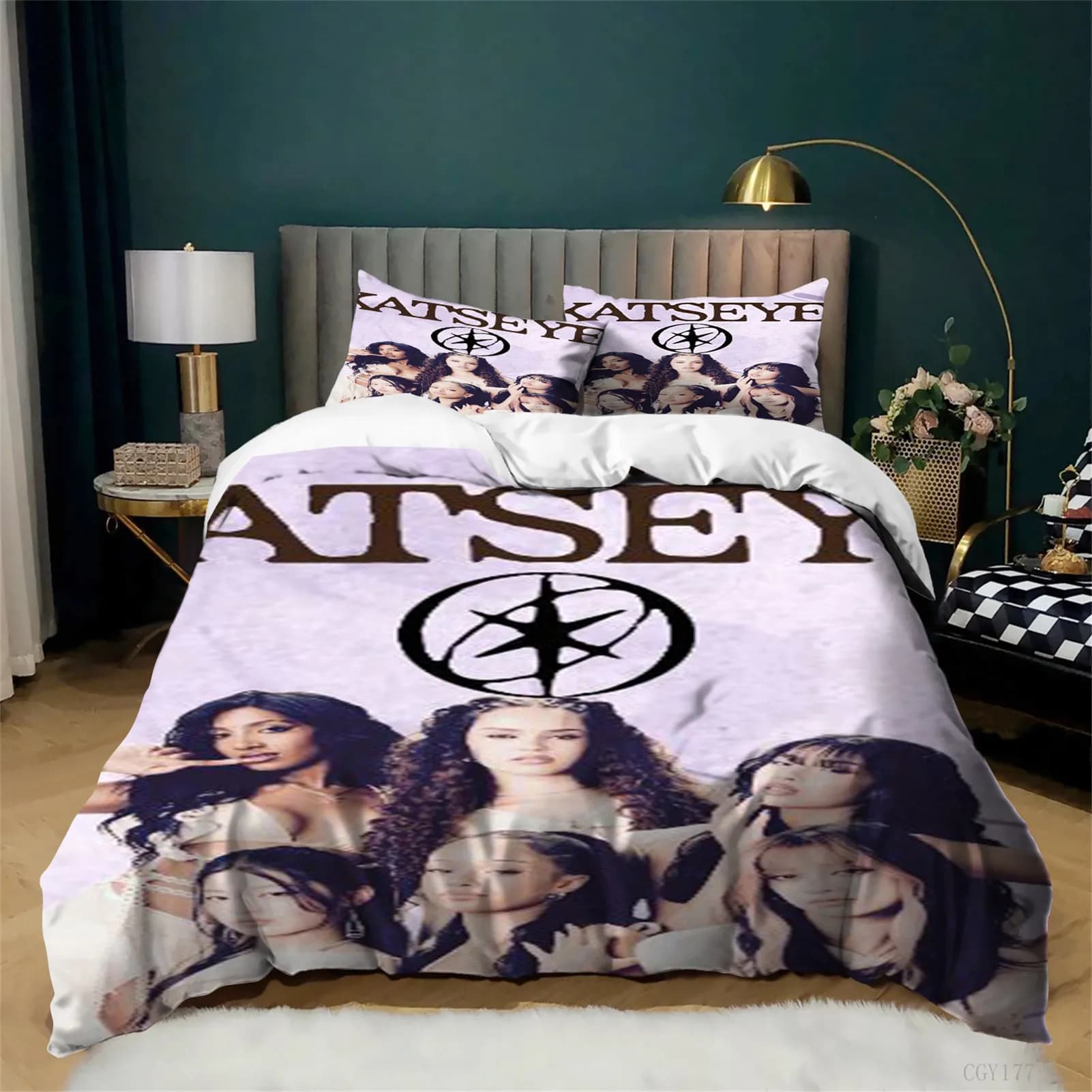Set of 3 piece Katseye light bed linen with 1 cushion and 2 pillowcases, soft duvet cover for all seasons, for children's room furniture
