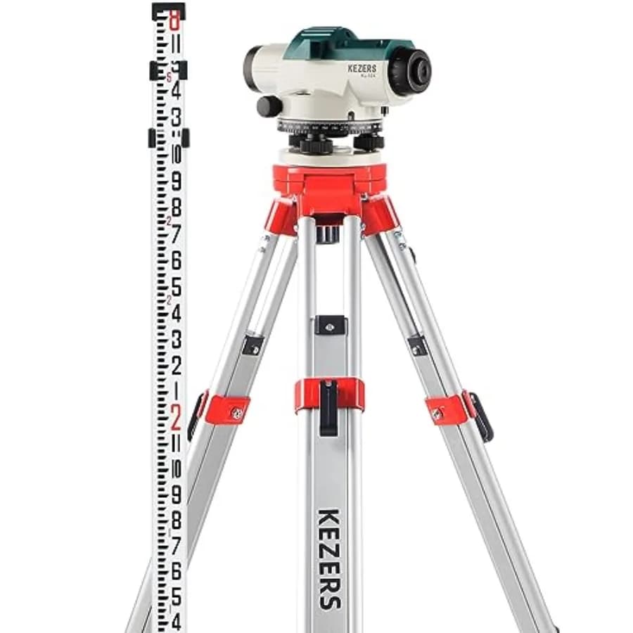 Kit Livella Ottica Automatica 32X con Treppiede, Compensatore Magnetico Autolivellante e Blocco di Trasporto, in Alluminio per Rilevamenti
