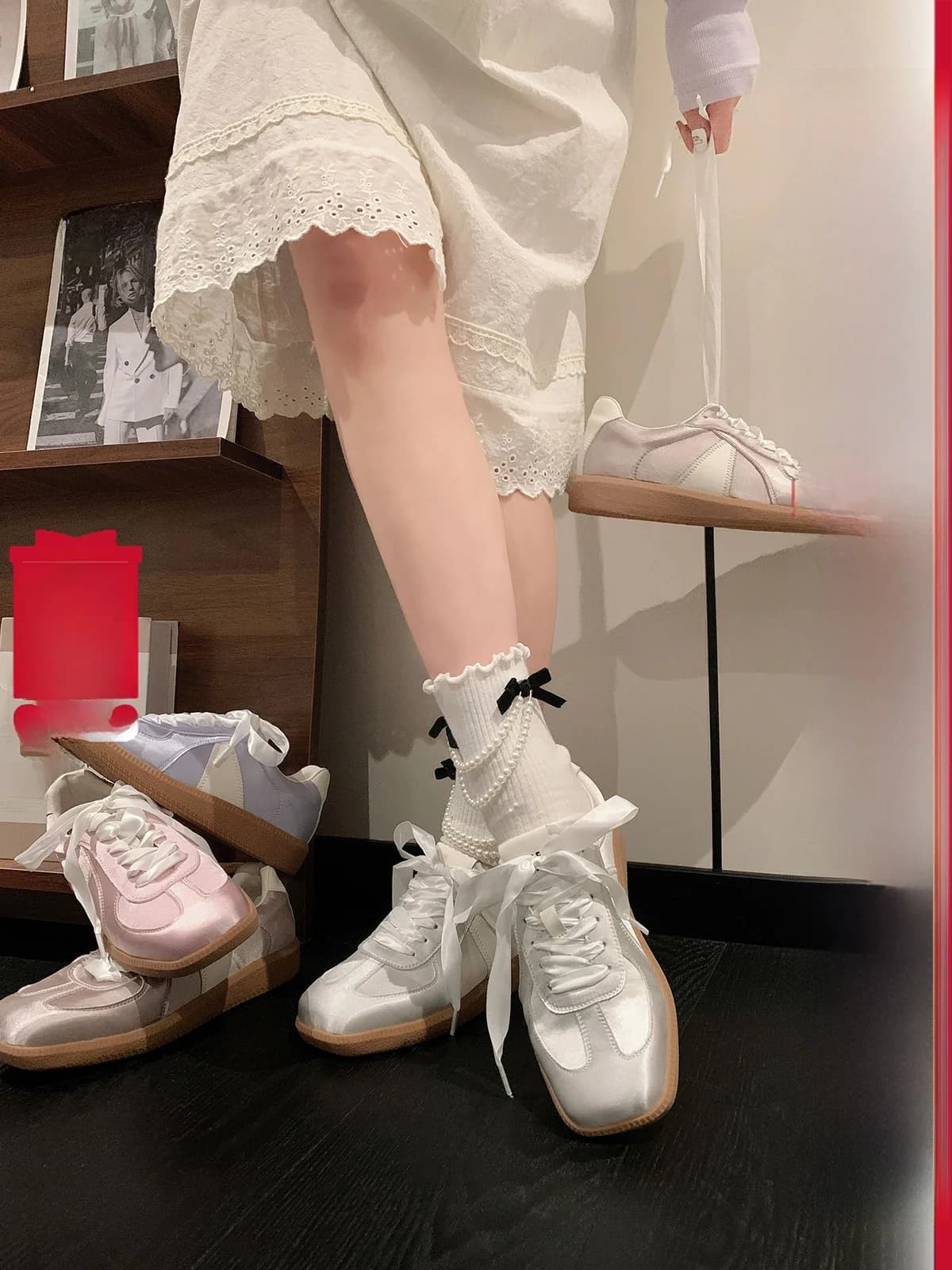 Versatile Ballet Style Thick Bottom Square Head Women's Sneakers Casual Shoes Comfortable Breathable PU Lined Flat Heel