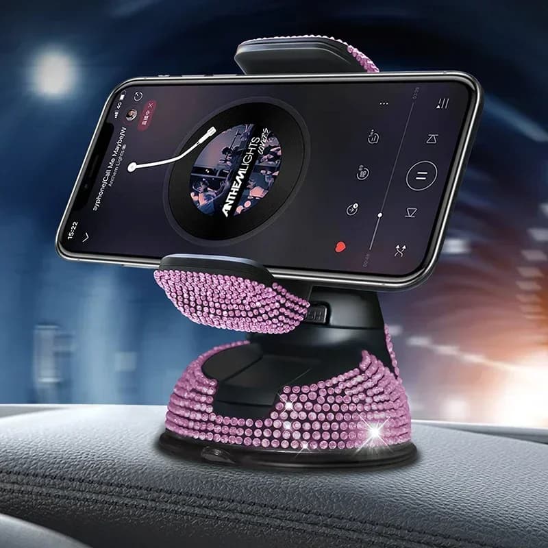 Elegante Supporto per Telefono con Strass per Auto, Universale, Rotante, Sicuro, Perfetto per Navigazione Facile e Stile, Accessori per Interni Auto da Donna