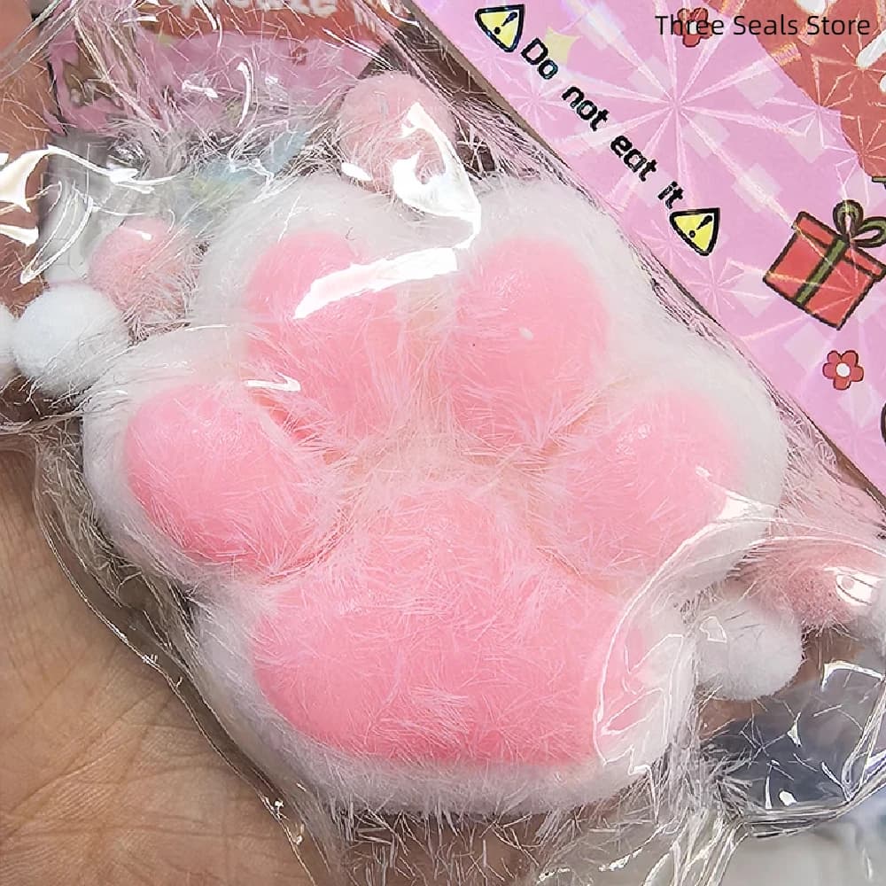 Spremere la zampa di gatto con la pelliccia Sollievo dallo stress Squishy Fidget Toy Mini Kawaii Peluche Silicone appiccicoso Decompressione Pizzicare il piede di gatto