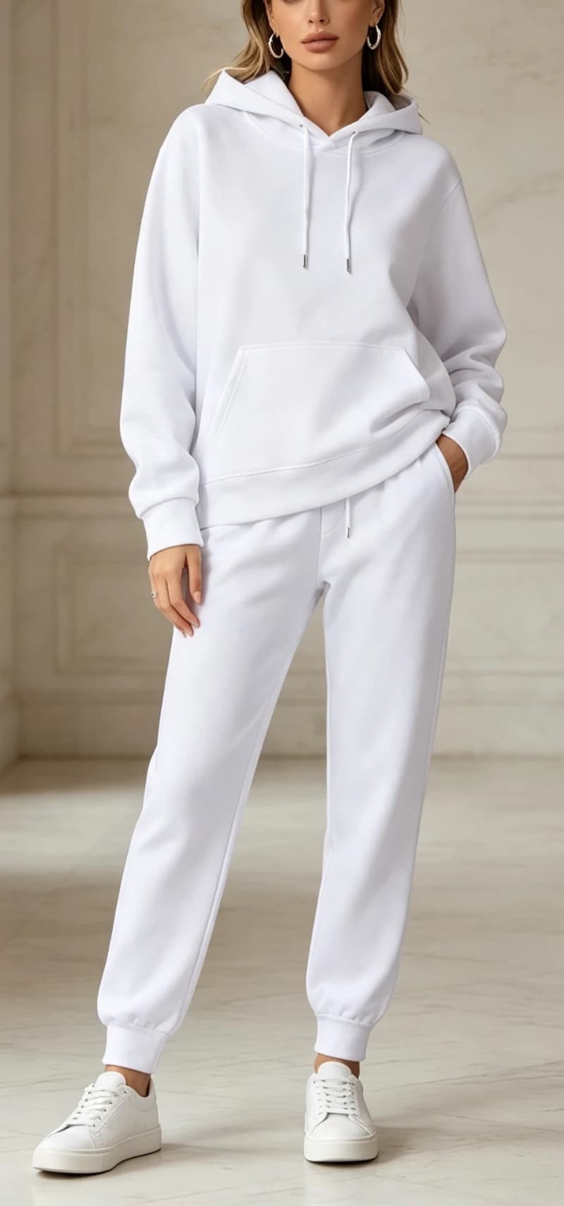 Women’s Fall/Winter Casual Sportswear Set: Solid-Color Hooded Pullover Sweatshirt and Drawstring Jogger Pants – Cozy Loungewear