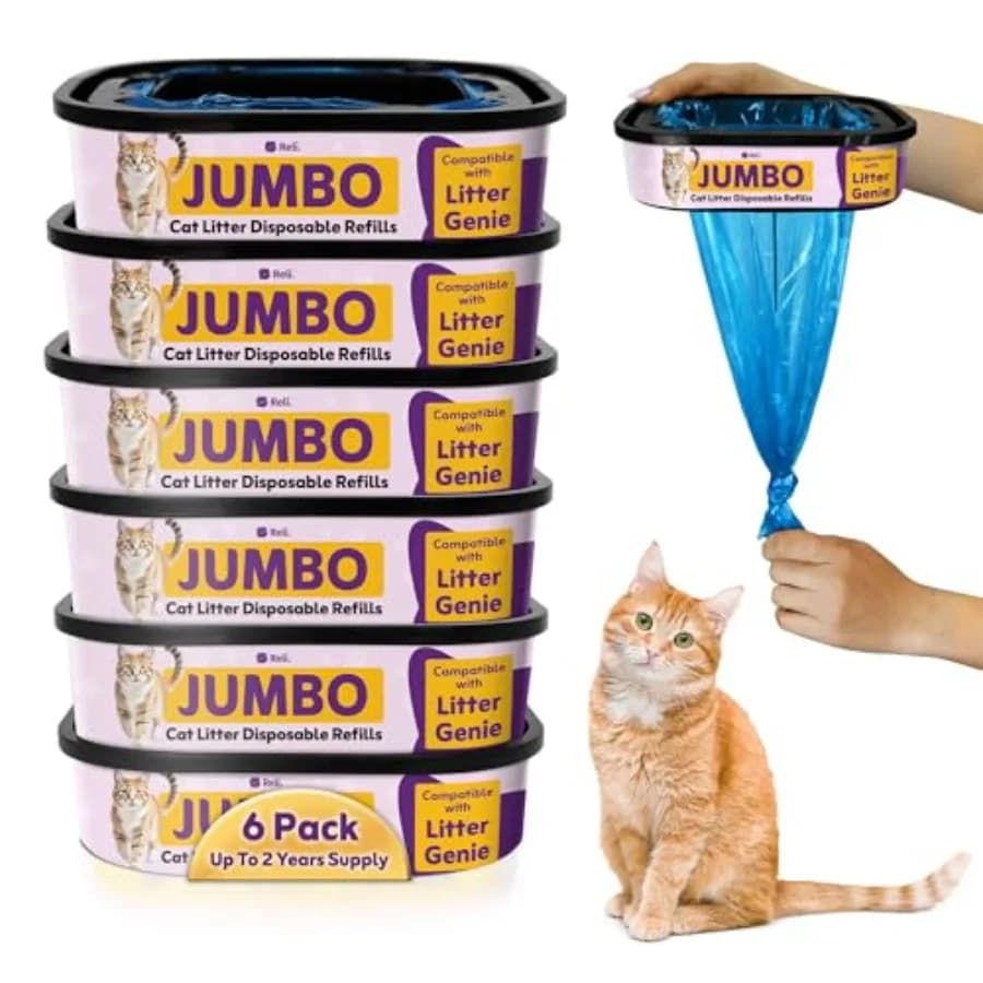 Sacchetti di ricarica per lettiera per gatti Jumbo, confezione da 6, compatibili con i sacchetti di ricarica Litter Genie per secchi Standard, Plus e XL, fino a 2 anni di scorta.