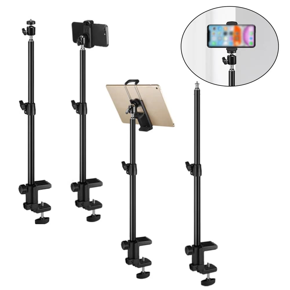 Per lo streaming live Supporto per morsetto per fotocamera Supporto per telefono Supporto per rotazione a 360 gradi Altezza regolabile 32-52 cm Pad resistente ai graffi