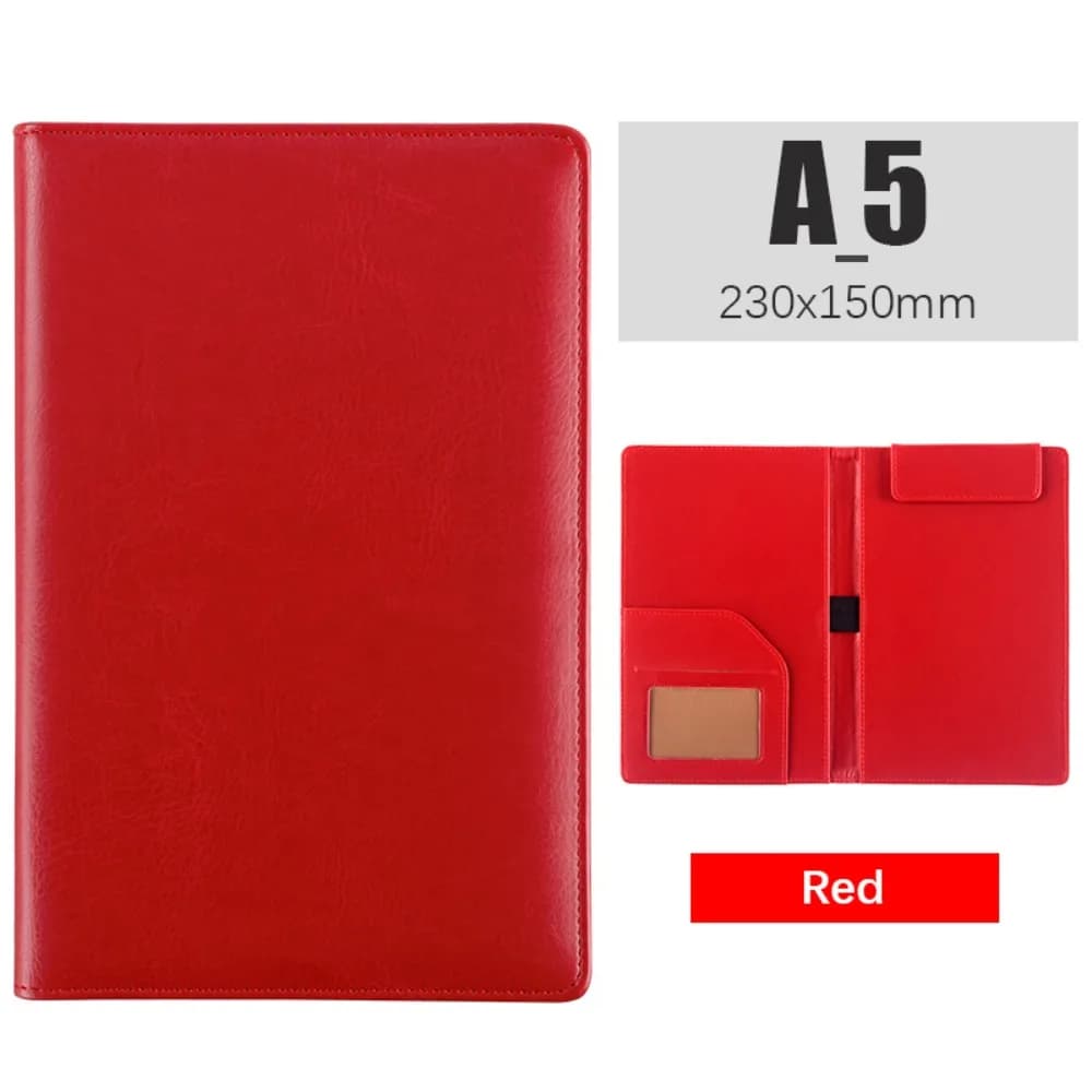 Cartella Portadocumenti A5 in Pelle PU con Elastico Portapenna, Impermeabile, per Riunioni Aziendali, Contratti, con Clip e Scomparto Porta Carte