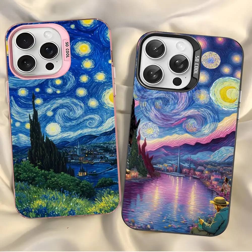 Cover Opaca Colorata per iPhone 17 16 15 14 13 12 11 Pro Max Plus con Stampa Notte Stellata di Van Gogh