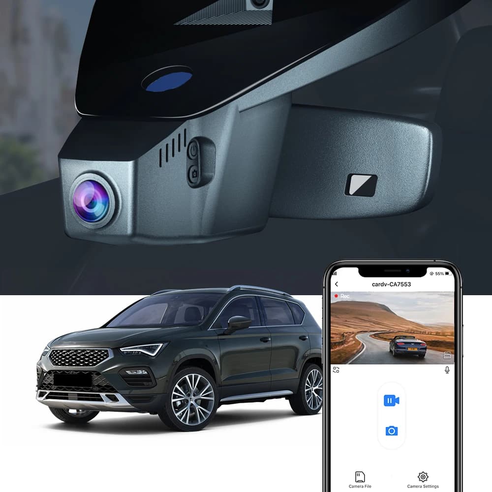 Car camera for Seat Ateca 2018 - 2025 / Ibiza 2016 - 2025, Dash Cam original style FITCAMX 4K, WIFI connection