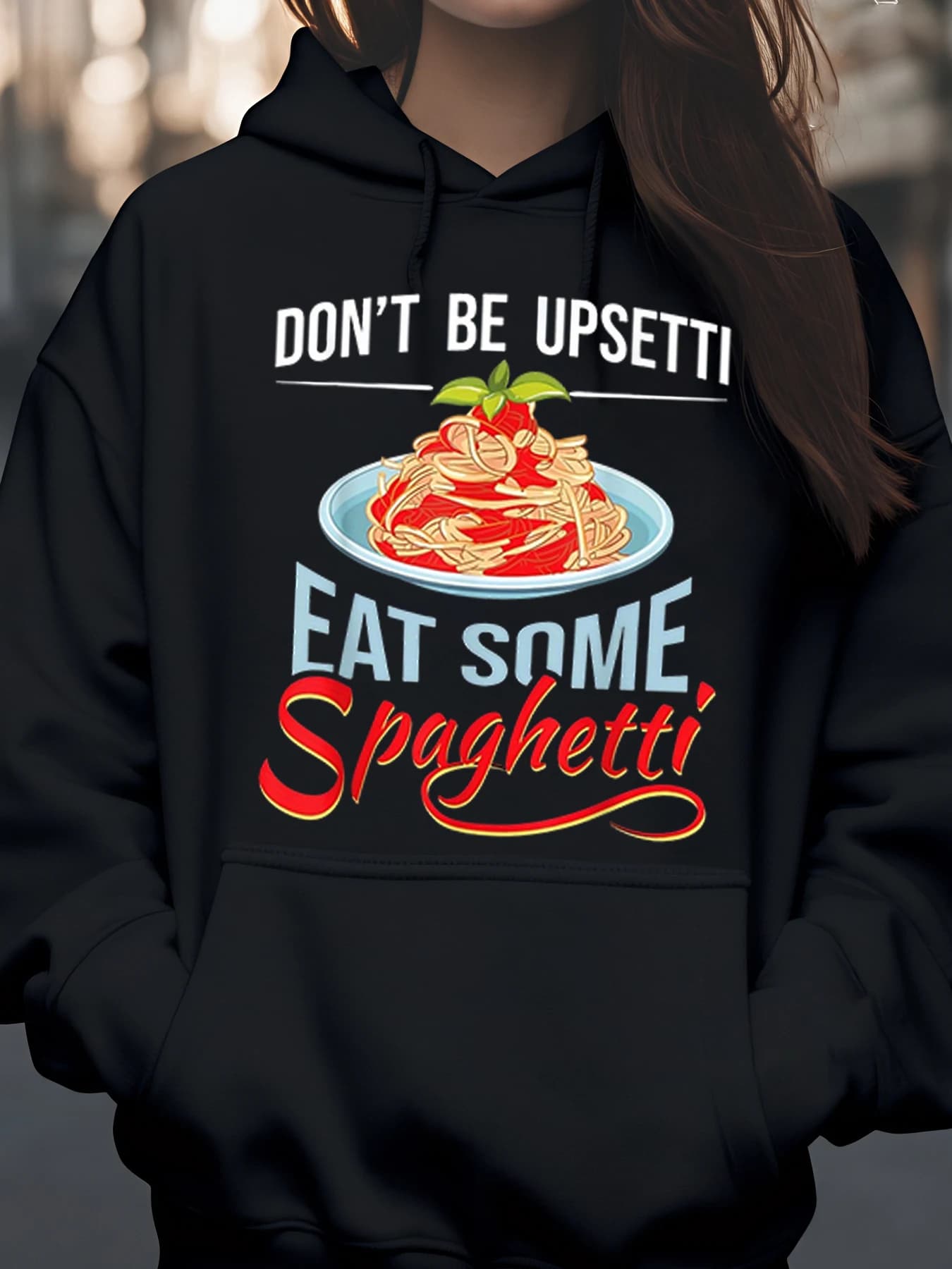 Hoodie with spaghetti print Pasta Food Design Casual clothing for women and men Daily suit