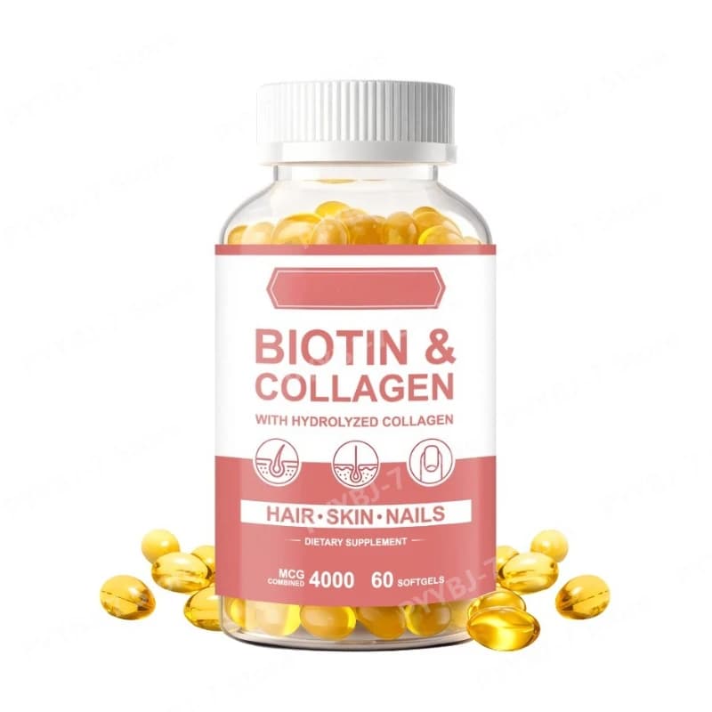 Biotina 4000 Mcg con Collagene Idrolizzato in Softgel per Capelli, Pelle e Unghie, Integratore Alimentare con Zinco, Vitamina C e Silice, 60 Softgel