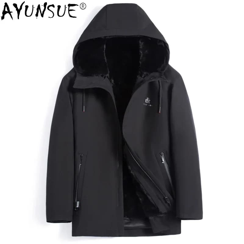 AYUNSUE 2025 Winter Fur Jacket Men's Mink Fur Liner Coat Male Hooded Warm Rabbit Fur Sleeve Jackets Korean Veste Homme SQQ819